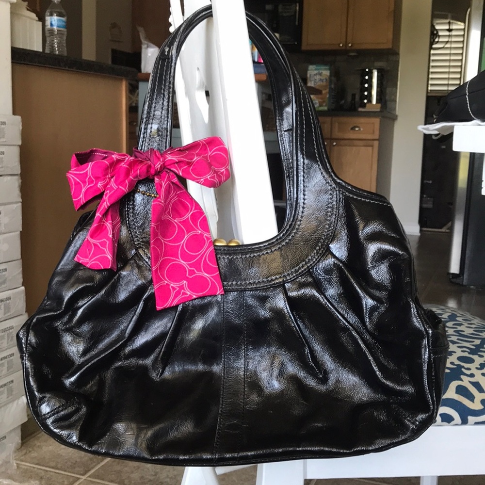 Coach Purse black with turquoise inside